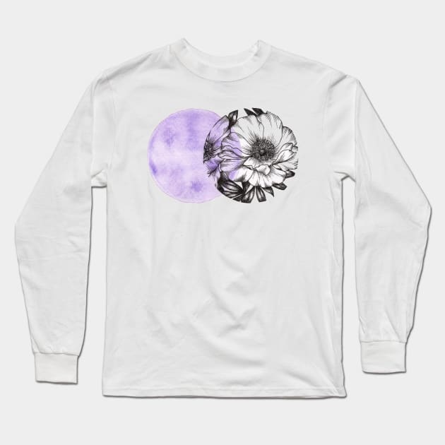 Purple Abstract Peonies Long Sleeve T-Shirt by Akbaly